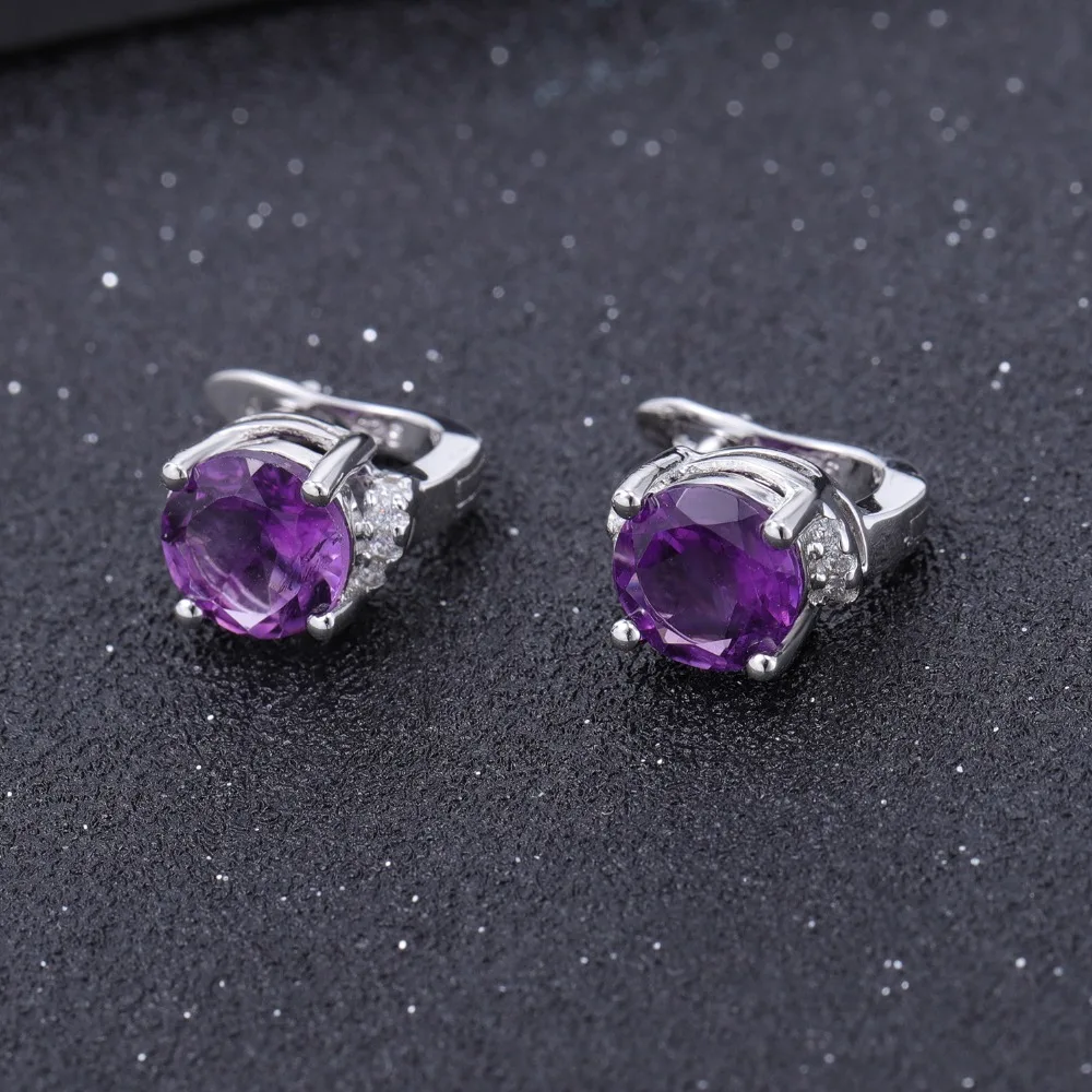Женские серьги пусеты gemb's BALLET 4.02Ct натуральный аметистовый драгоченный камень