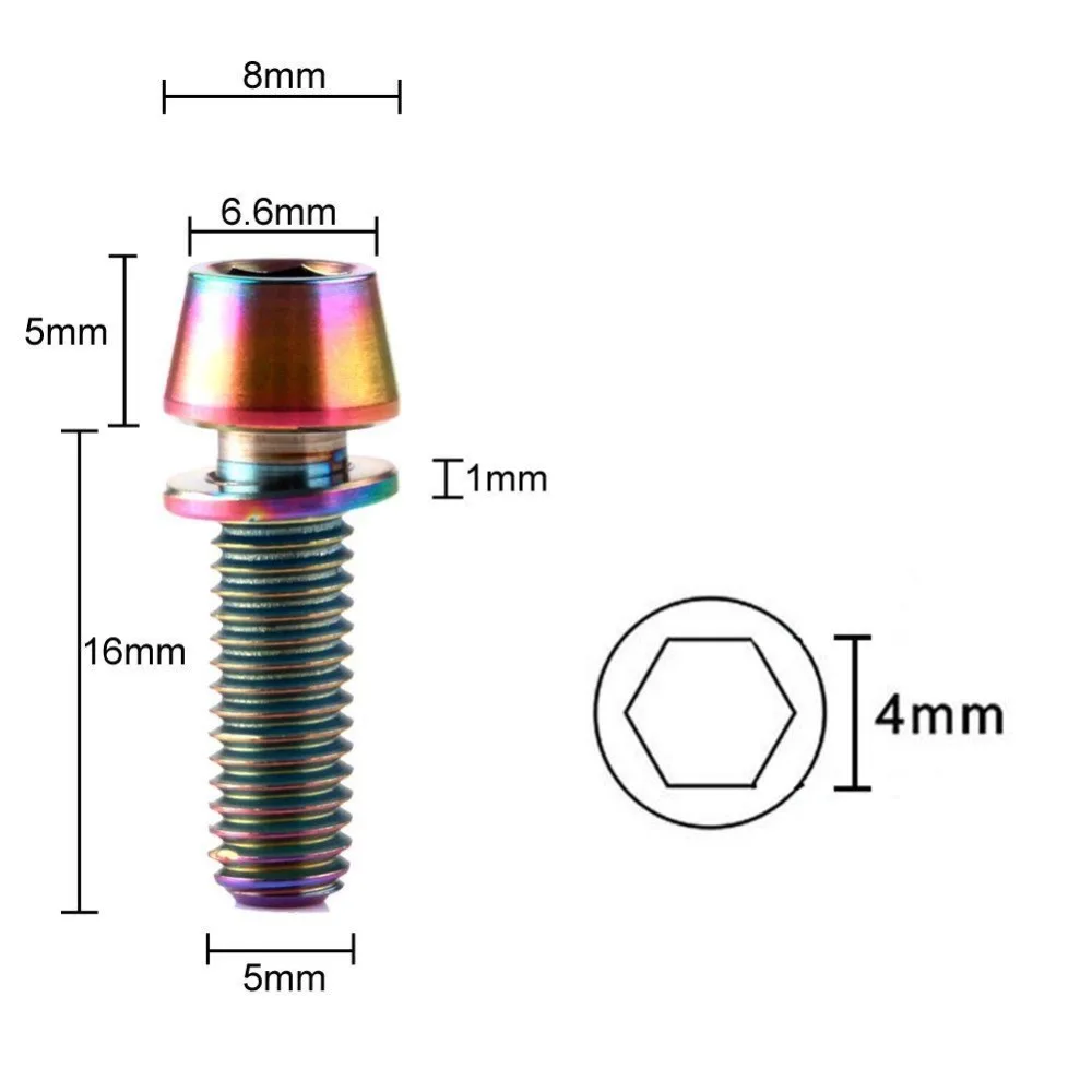 6Pcs Titanium Ti Hex Bike Stem Bolts Taper Head Screw Bicycle Conical with Washers M5x16mm Bolt Accessories |