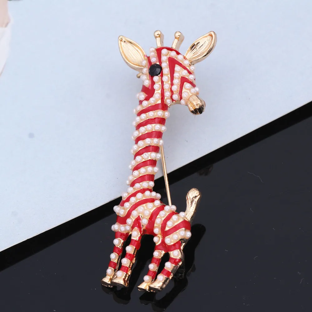 HOCOLE милые красные желтые эмалированные Броши жирафа для женщин Имитация Жемчуга