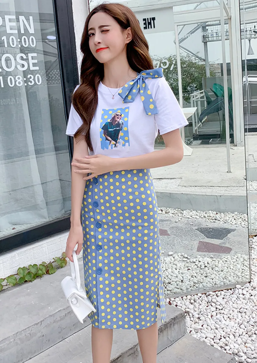 Милый для женщин комплект из 2 частей Летняя мода оранжевый лук печати характер