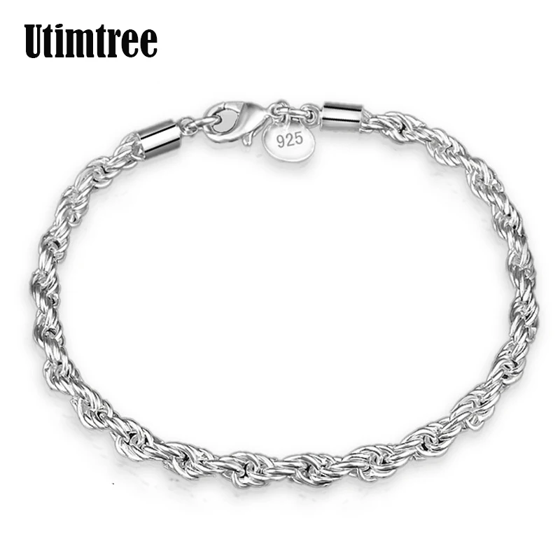 Utimtree Простые 925 серебряные браслеты модные украшения для Женский браслет-цепочка для женщин Прямая поставка
