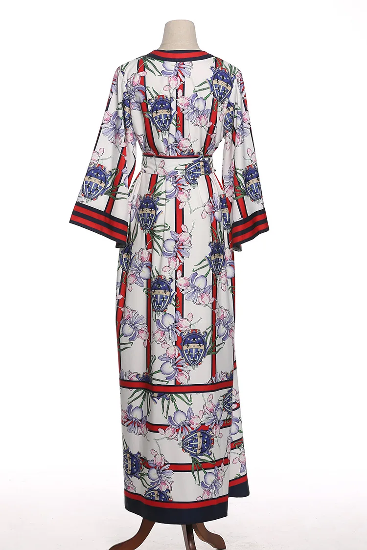 2018 посадочных полосах богемной печати пояса полный рукав халат плюс большой 3xl