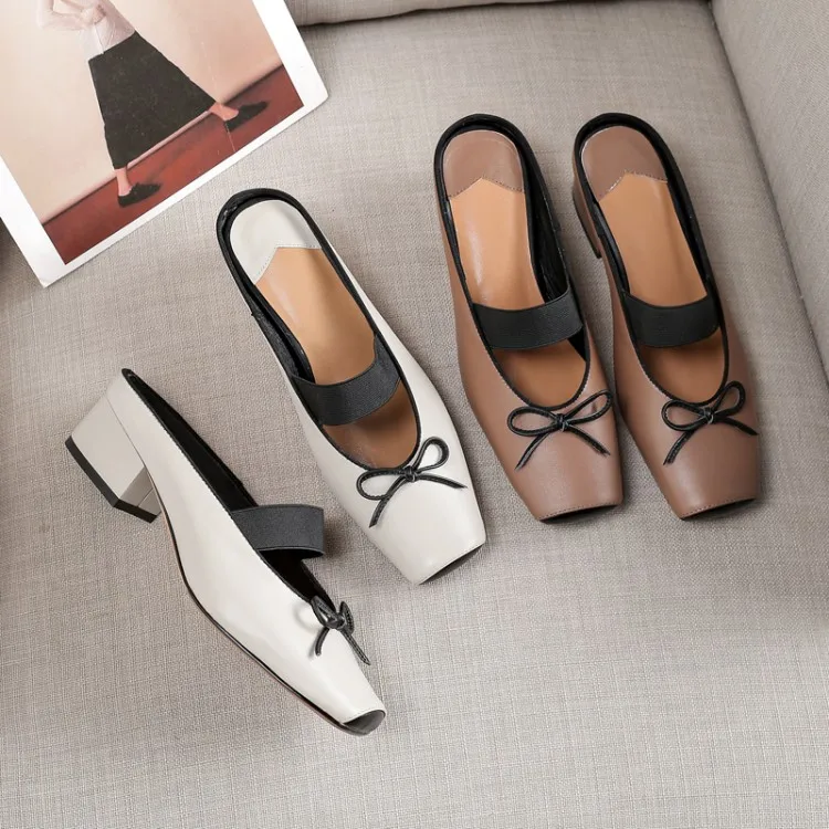 MLJUESE/женские шлепанцы из коровьей кожи с бантом квадратным носком без шнуровки на