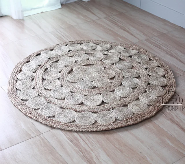 

INS Nordic style jute Carpet geometric Bohemia Indian Rug Floral Pastoral Modern round bedside mat morocco french chic design