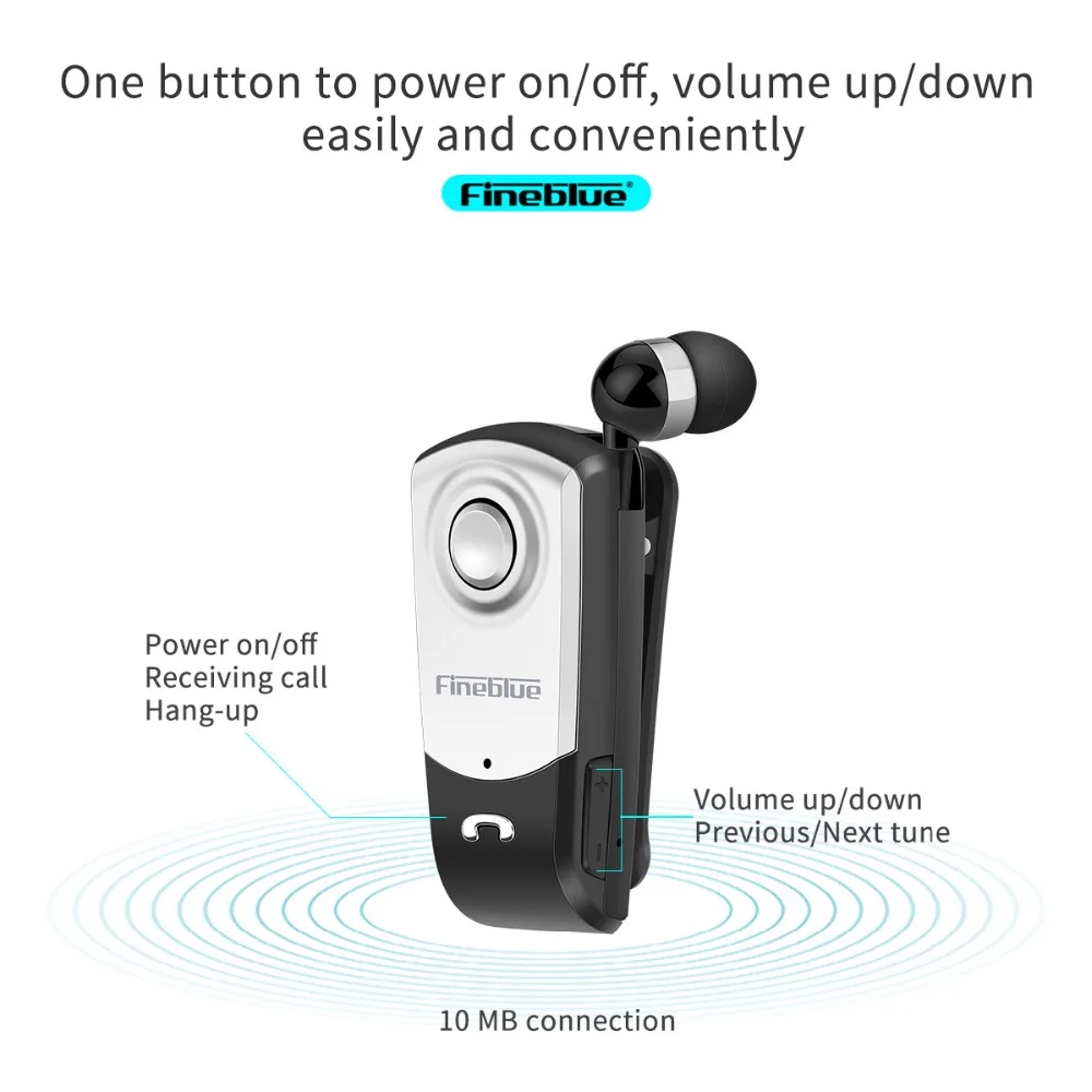 Fineblue F960 мини Беспроводной Bluetooth шея клип телескопического типа гарнитура в деловом стиле Вибрация оповещения одежда спортивные стереонаушники с микрофоном