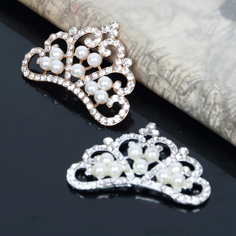 

Yundfly 2PCS Pearl Crown Rhinestone Buttons for Diy Girls Women Hair Accessories Wedding Party Bride Hair Embellishment Buttons