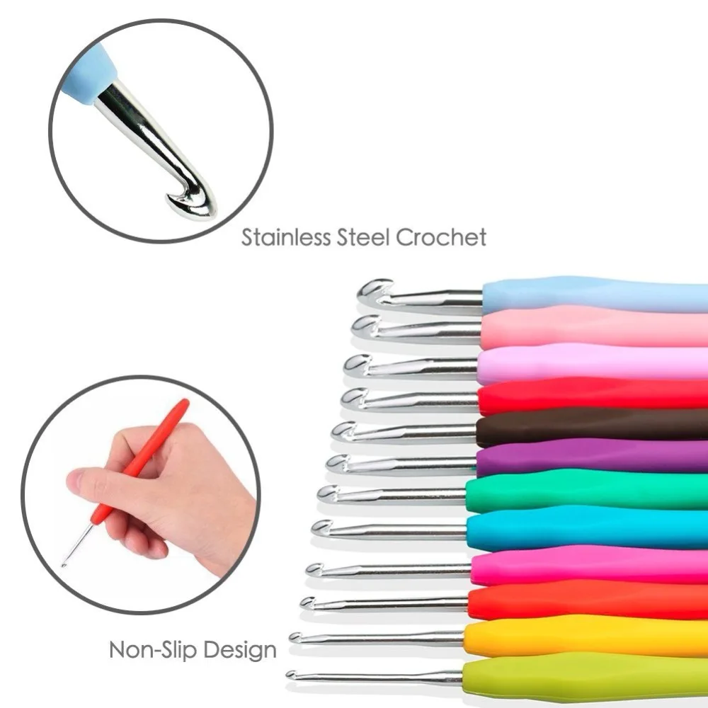 

14 Pcs Soft Handle Crochet Hooks Yarn Weave Knitting Needles Big Size 2.0mm-10mm Crochet Needles For Knitting