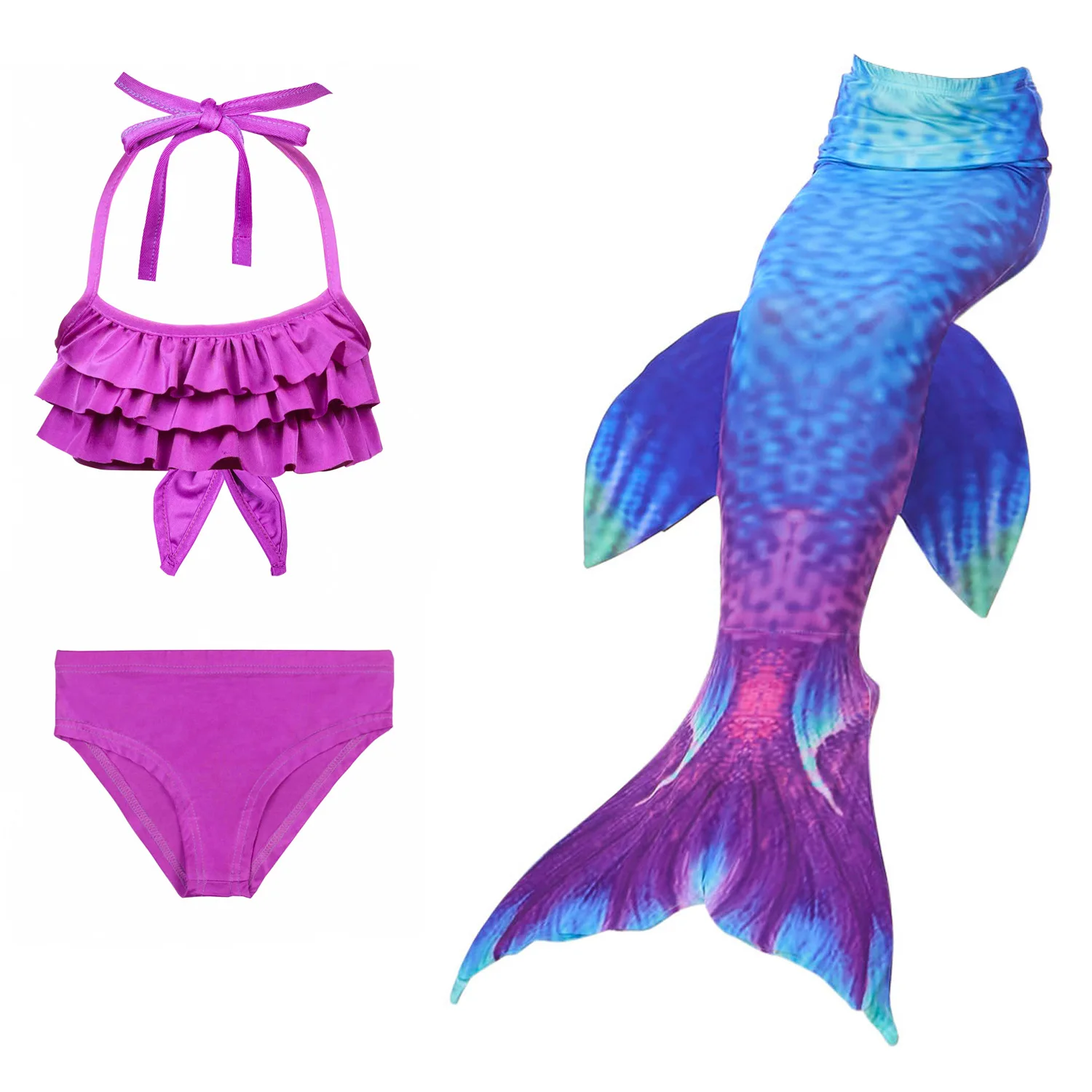 3pcs set Новинка, комплект из 3 предметов, Детский комплект бикини, хвост русалки для купания, без монофина, черный плавник, Детский Костюм Русалки для девочек - Цвет: 3pcs set