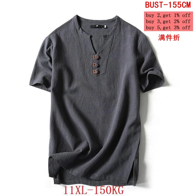 XL 9XL 10XL 11XL летняя Мужская льняная футболка с v образным вырезом из хлопка 7XL 8XL в