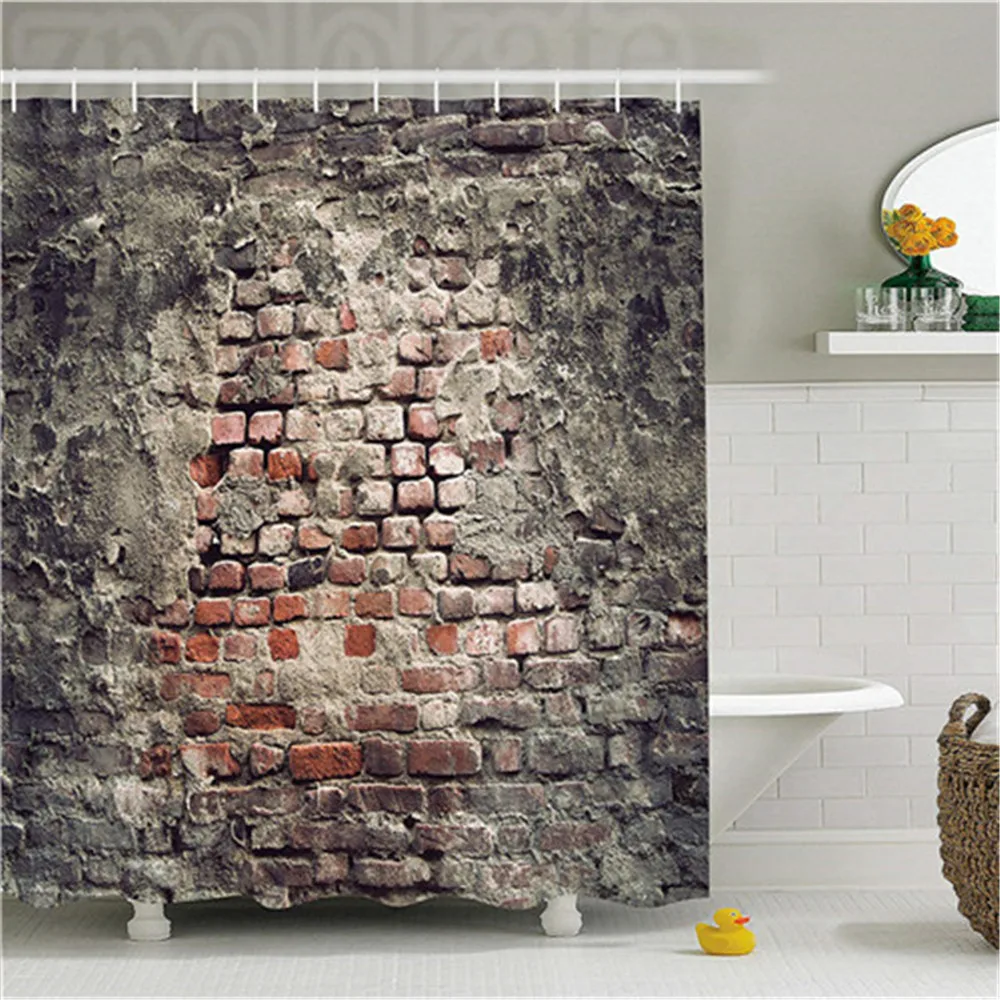 Rustic Home Decor Shower Curtain Ancient Worn Brick Wall with Stucco Vintage Grungy Illustration Bathroom Set Hooks | Дом и сад