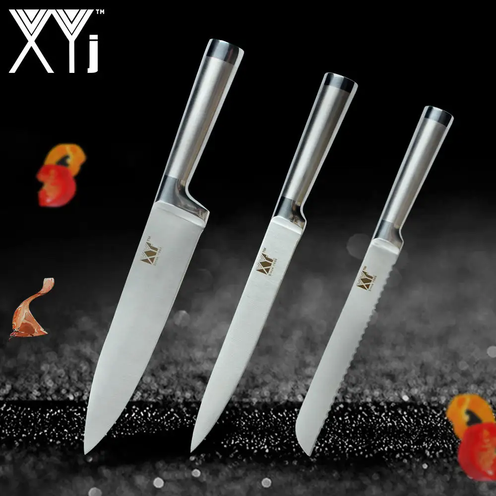 B.(3 Pcs Set) XYj кухонные ножи из нержавеющей стали с прямой ручкой высококачественное ультра-тонкое лезвие набор ножей из нержавеющей стали кухонные инструменты для приготовления пищи - Цвет: B.(3 Pcs Set)