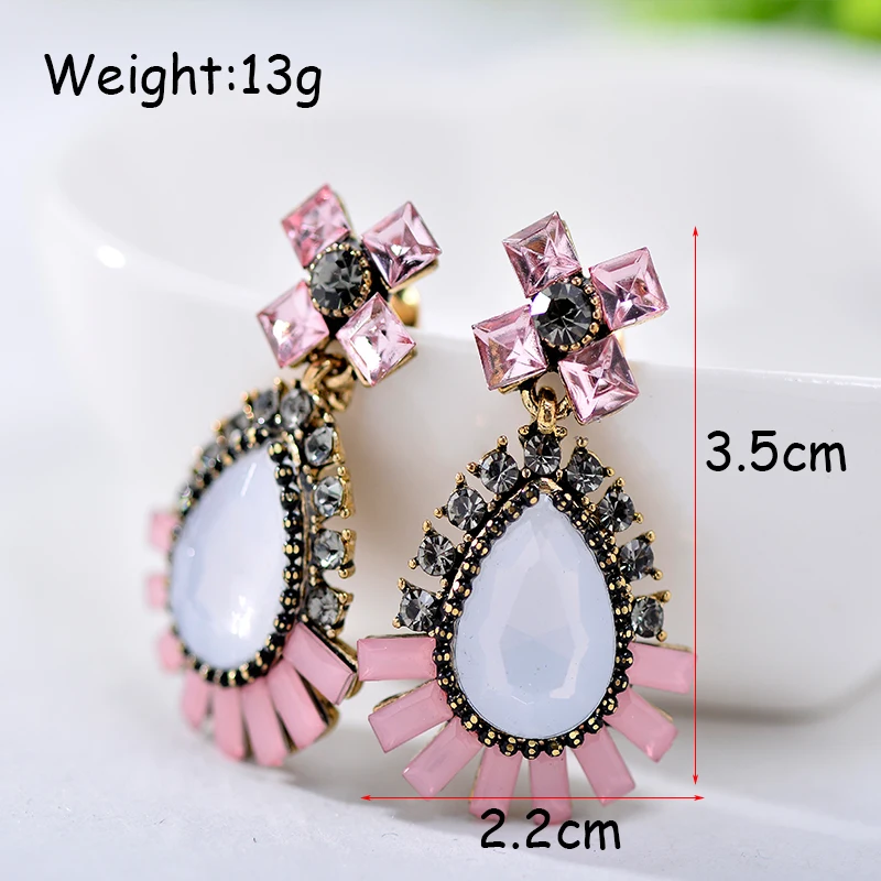 Water Drop Opal Stone Stud Earrings Women Elegant Crystal Trendy Anti Golden Christmas Jewelry 5 Colors | Украшения и аксессуары