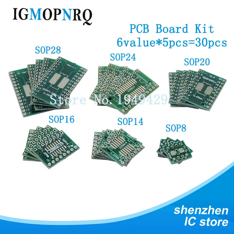 

Комплект печатной платы 30 шт., SOP24 SOP8 SOP14 SOP16 SOP20 SOP28 SMD, адаптер для DIP, конвертер, пластина SOP 8 14 16 20 24 28 igmopnrq