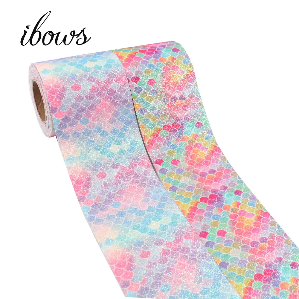 Блестящая кожаная лента IBOWS 2 ярда 3 дюйма (75 мм), блестящая крупная лента «русалка» для творчества, банты для волос, подаропосылка, материалы ручной работы