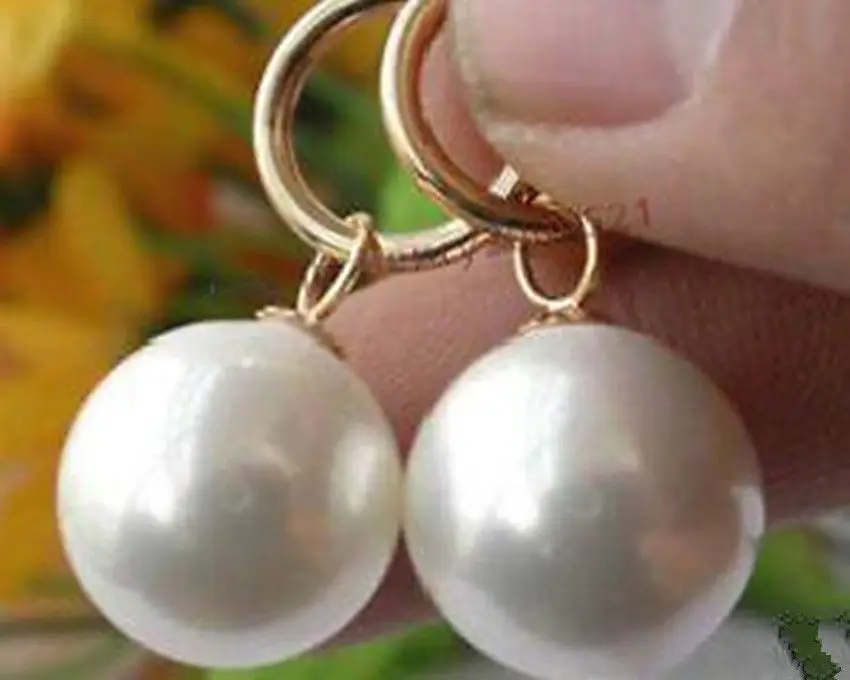 

Hot sale new Style >>>>WHITE ROUND SOUTH SEA SHELL PEARL DANGLE EARRING 14mm