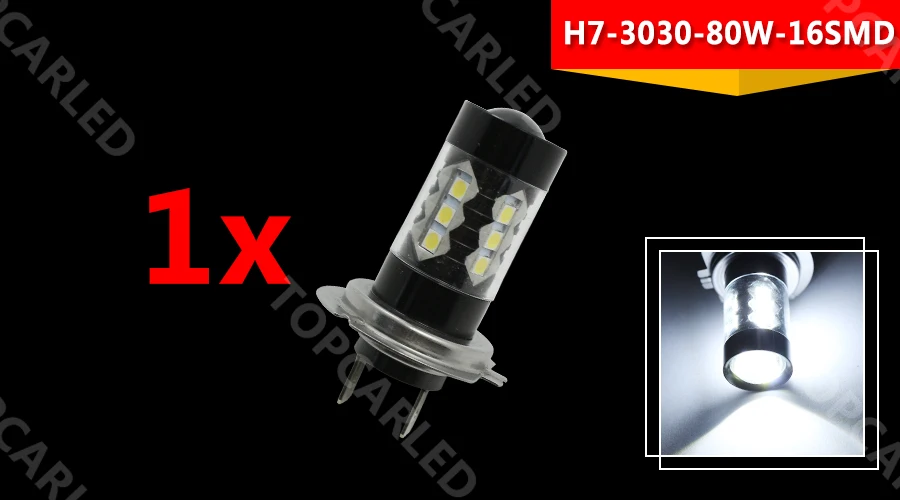 H7 светодиодная Автомобильная противотуманная фара 16 SMD 3030 Светодиодная лампа 80