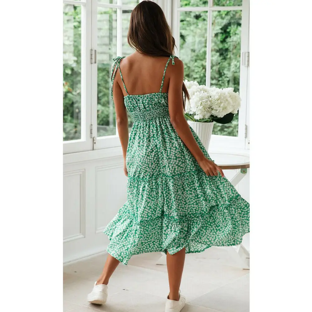 2019 Women Ladies Maxi Sweet Print Sleeveless Spaghetti Strap Strapless Dress Floral Summer Evening Party Long Sundress S-XL | Женская