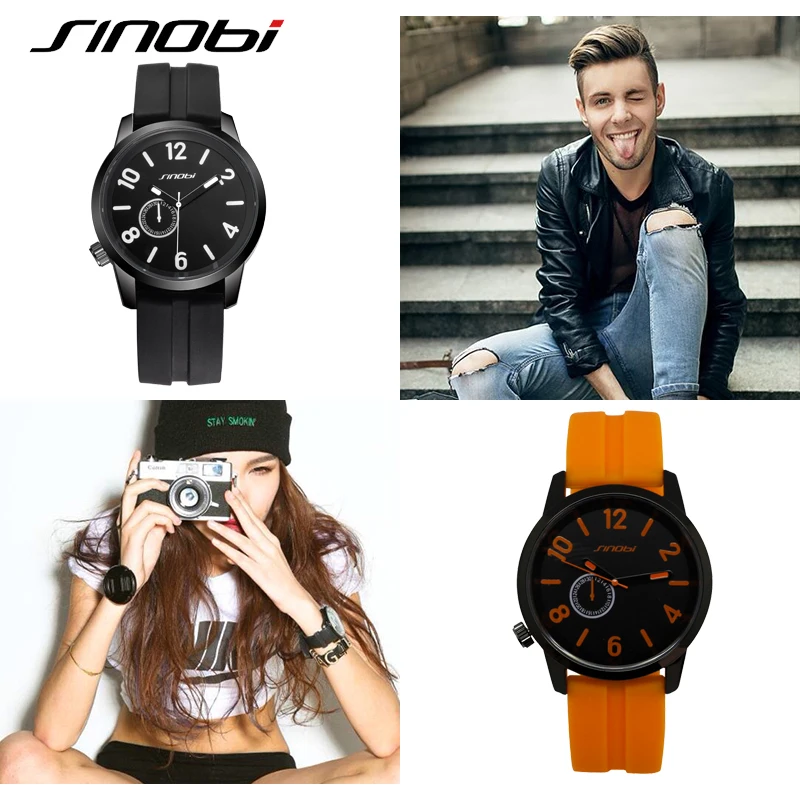 Модные мужские часы SINOBI с силиконовым ремешком наручные от лучшего бренда