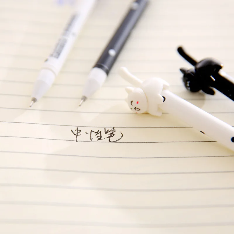 

48pcs Gel Pens Cartoon Cat black colored kawaii gift gel-ink pens pens for writing Cute stationery office school supplies 0.38mm