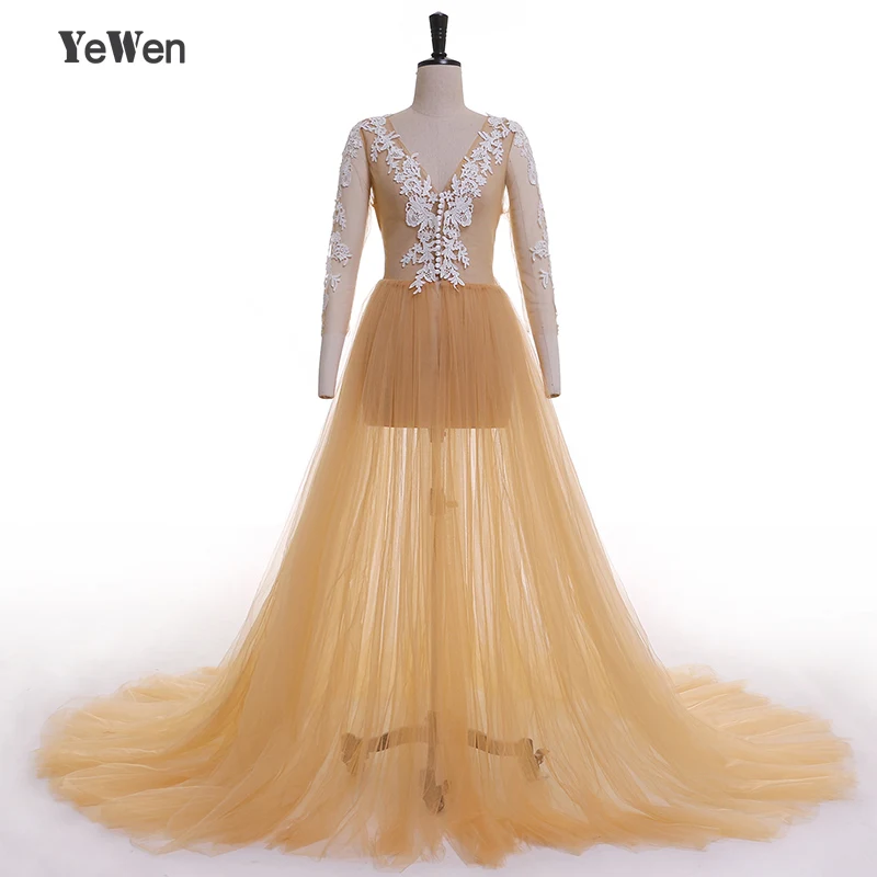 Кружева Формальное Беременная Фото платье С Длинным Рукавом Прозрачные грубоко