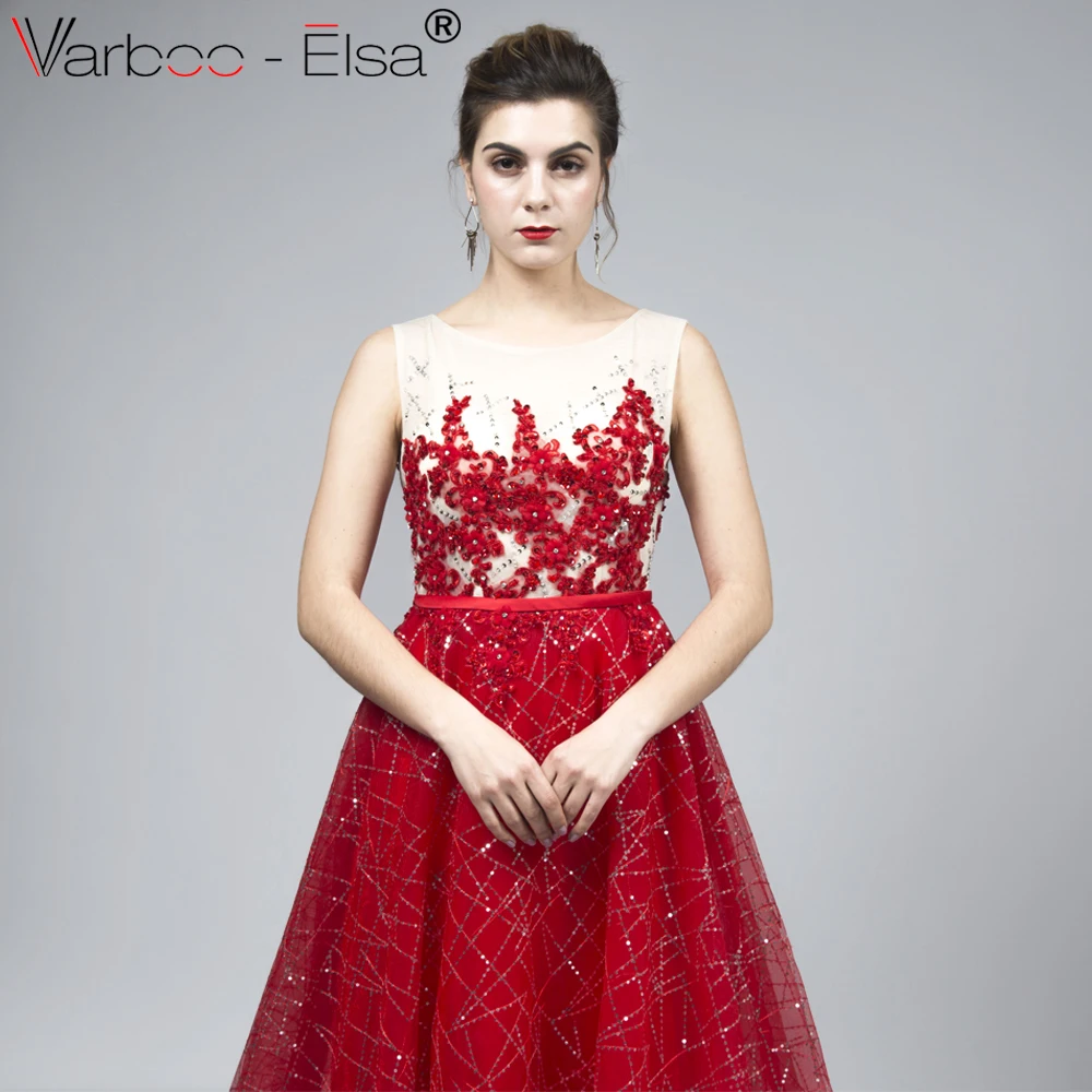 VARBOO_ELSA In Stock Evening Dress Shiny Sequined Red Long Prom Applique Special Occasion Party Gown vestido de festa 2018 | Свадьбы и