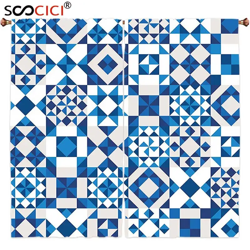 

Занавески на окна 2 панели, коллекция темно-синего декора, абстрактная Геометрическая керамическая текстура в стиле Potugal и необычные