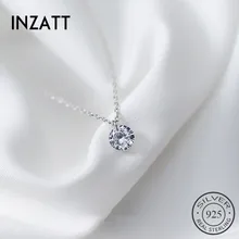 INZATT Настоящее серебро 925 пробы, ожерелье с кулоном, круглый кристалл, хорошее ювелирное изделие для женщин, Романтические Аксессуары для помолвки, подарок