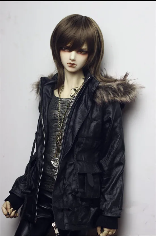 1/3 BJD SD17 черное кожаное пальто с меховым воротником шапка мотор кожаная куртка