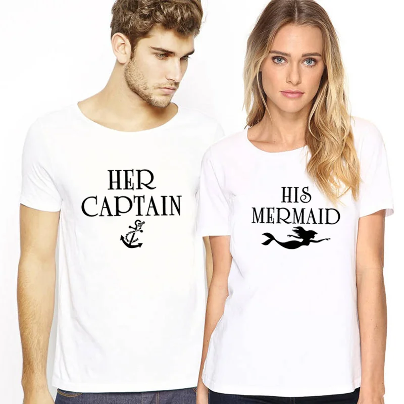 Хлопковая футболка для пар женская летняя с принтом Captain Mermaid 2018 повседневные
