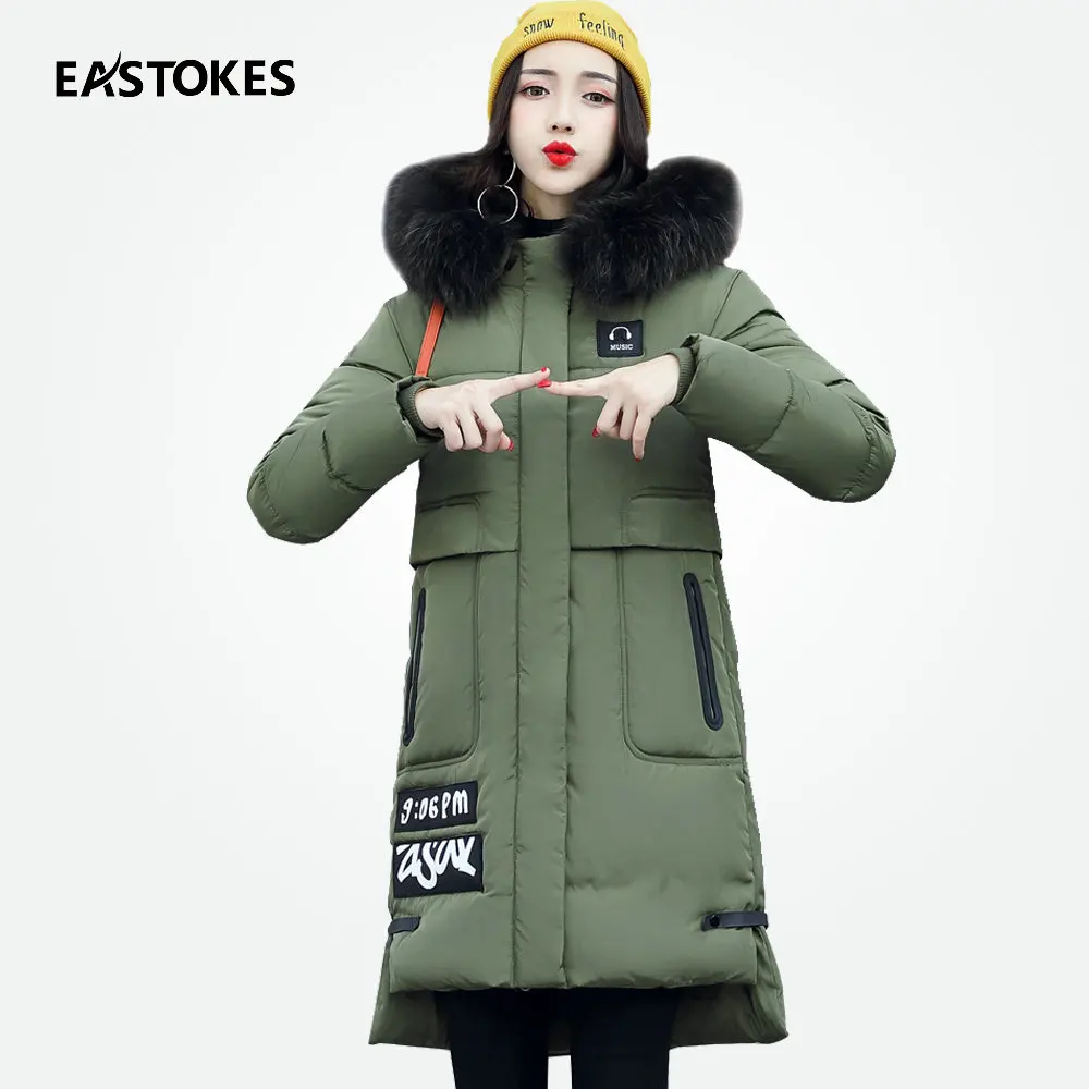 Для женщин зимнее пальто Slim Fit дамы куртка с капюшоном меховой воротник хлопковая