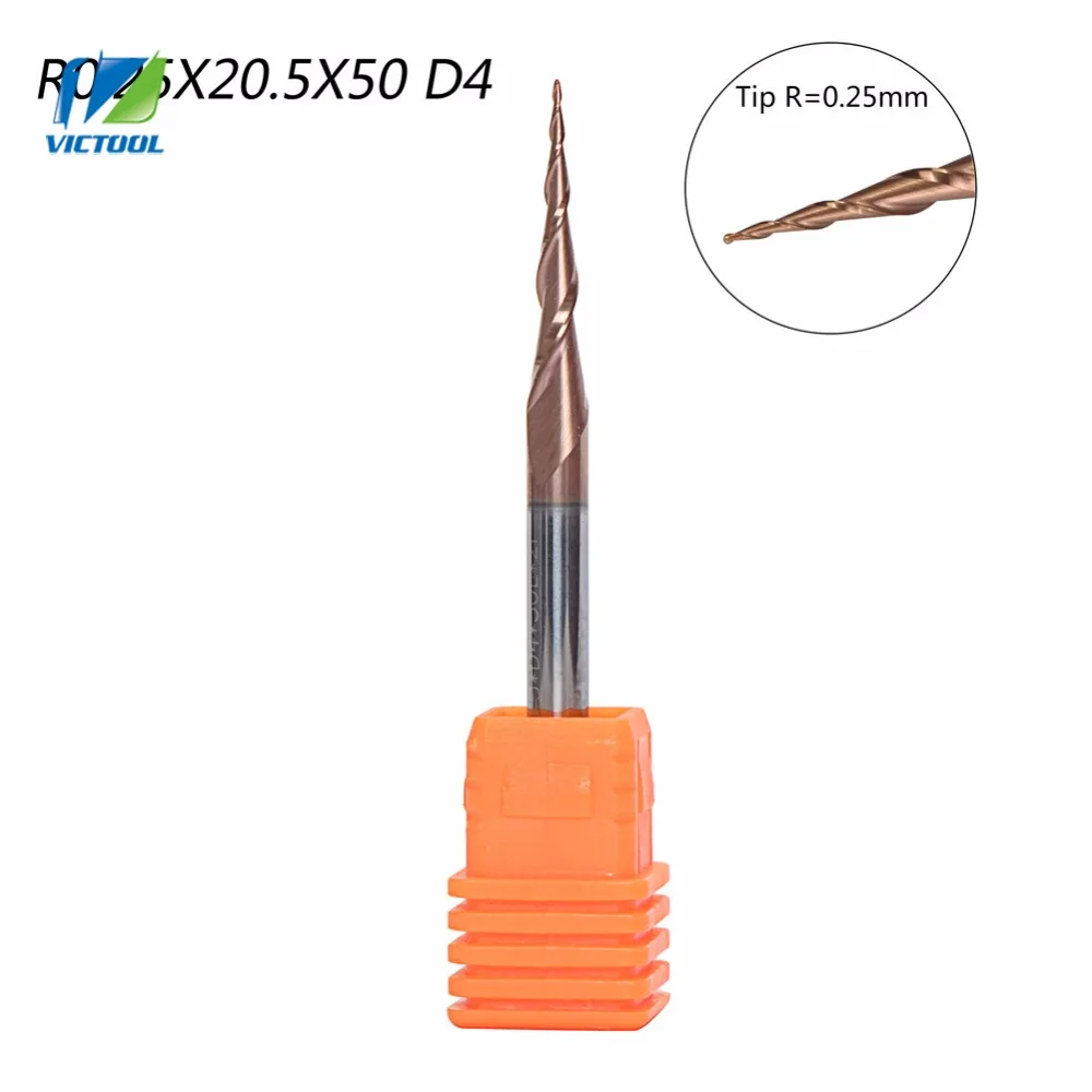 3 шт./лот HRC62 R0.25 мм конусные концевые фрезы с покрытием из карбида вольфрама