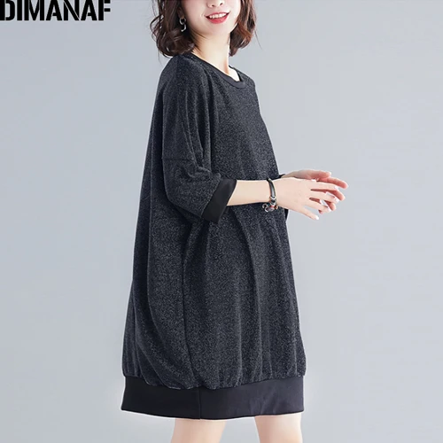 Zhuo96855CN-hei DIMANAF, женские футболки размера плюс, винтажные, одноцветные, большой размер, женские топы, футболки, женская одежда, свободная, повседневная, летучая мышь, туника, рубашка, летняя - Цвет: Zhuo96855CN-hei