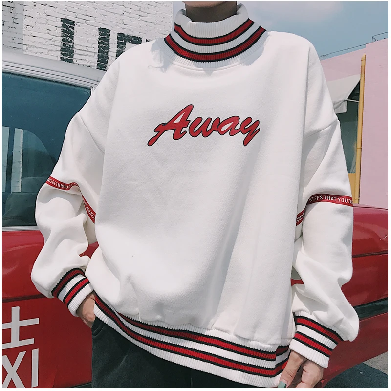 White Ulzzang/женские толстовки с капюшоном, толстовки, осень, корейский стиль, Харадзюку, с буквенным принтом, флисовая водолазка, худи, Женский Топ - Цвет: White