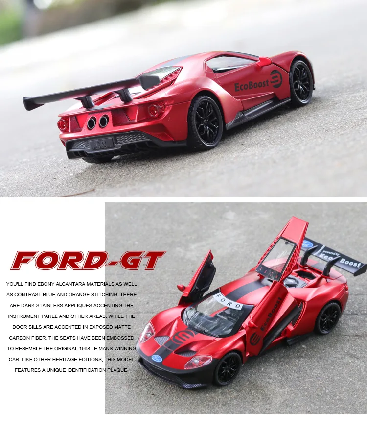 1:32 модель автомобиля Ford GT легкосплавная модель автомобиля открытая дверь со звуковым моделированием звук и светильник оттягивающий назад автомобиль спортивный автомобиль украшения подарок