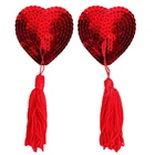 Самоклеющиеся накладки на соски с кисточками, сексуальные сердечки, невидимый бюстгальтер, лента накладки для груди, фетиш, лента для груди, аксессуары для бюстгальтера