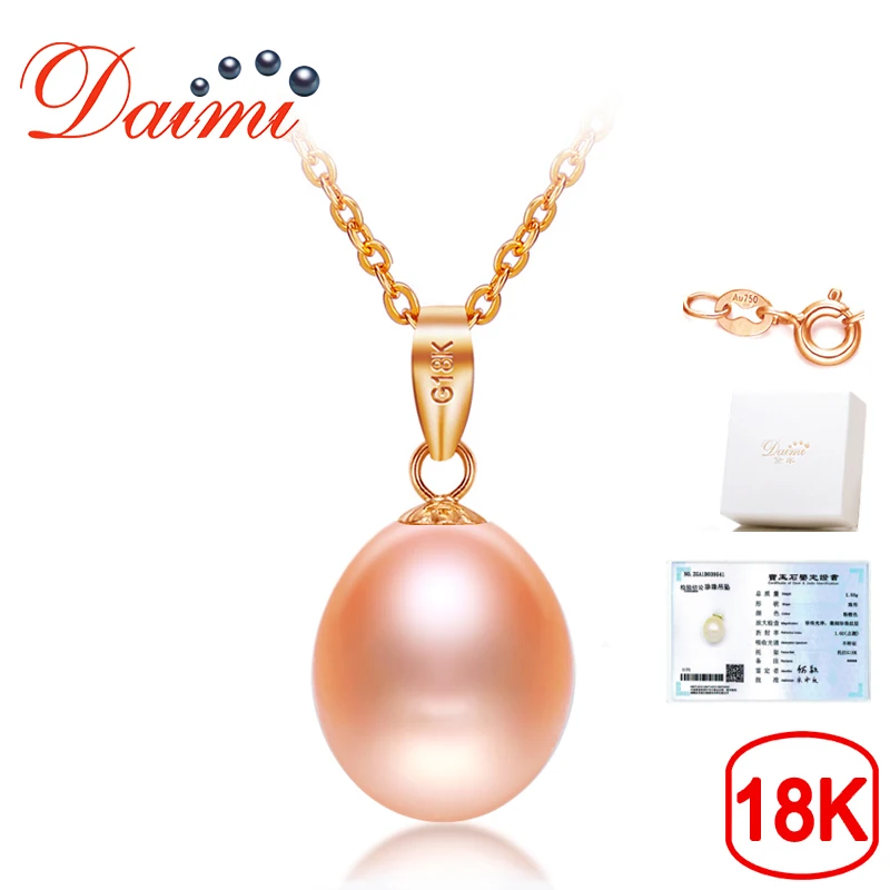 DAIMI 18K Rose Gold Necklace 8-9mm Freshwater Pearl Pendant Genuine Chain Jewelry with Certificate Box | Украшения и аксессуары