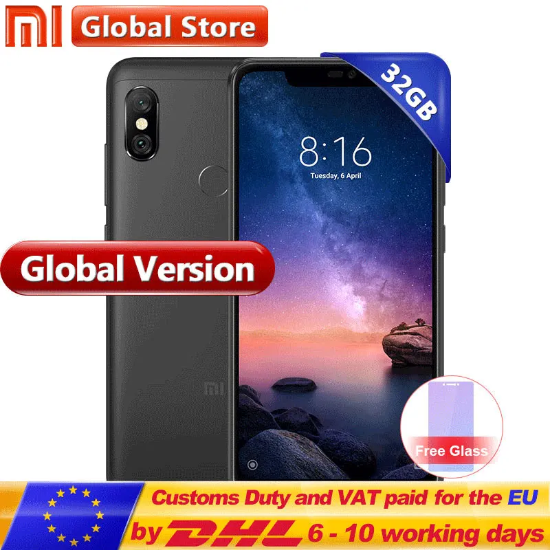 Глобальная версия Xiaomi Redmi Note 6 Pro 3 GB 32 Snapdragon 636 Octa Core мобильный телефон 4000 mAh Dual