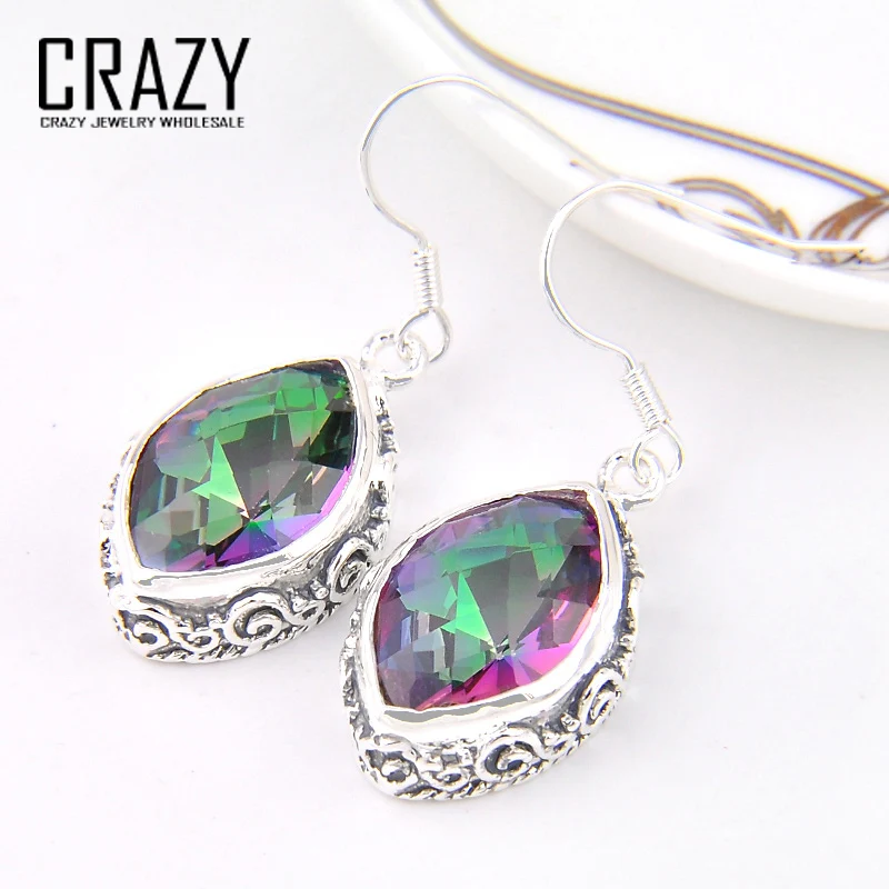 Сумасшедший новинка винтажный стиль серьги радуга мистик топаз сережки для