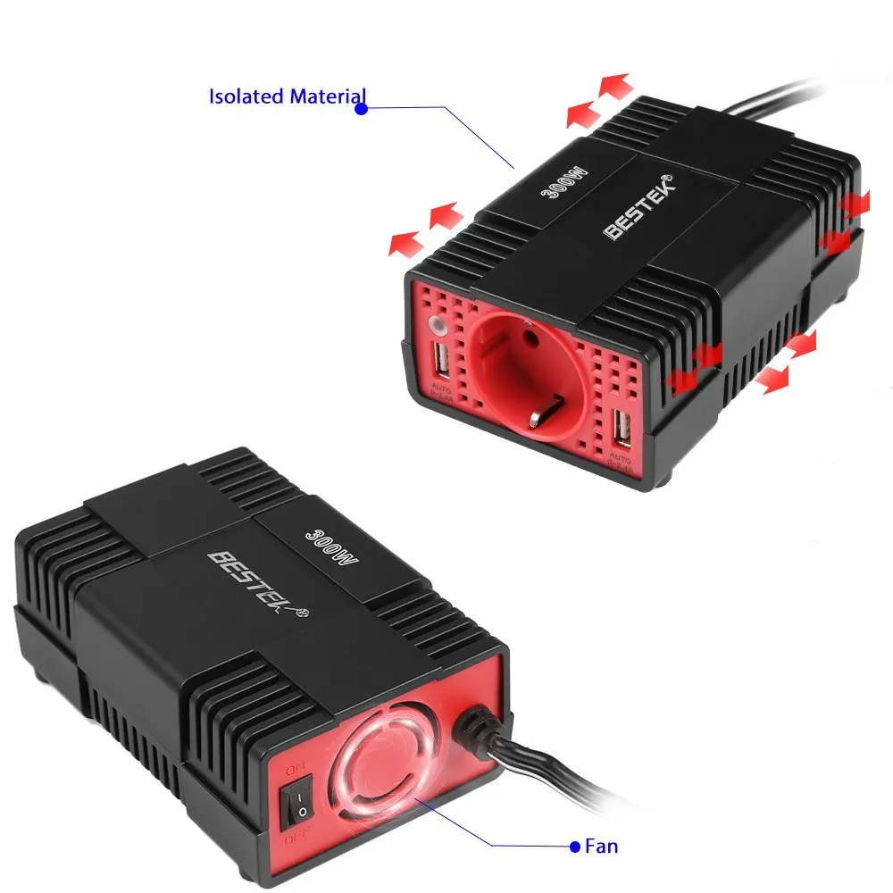 BESTEK 300 Вт автомобиля мощность преобразователь DC 12 В в к AC 220 инвертор 5 4.2A Dual USB