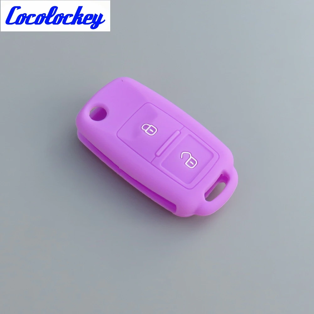 Cocolockey силиконовый чехол для ключа автомобиля для VW golf jetta для Skoda Yeti Superb Октавия Рапид для сиденья Леон Ибица 3 кнопки дистанционного управления - Название цвета: Purple