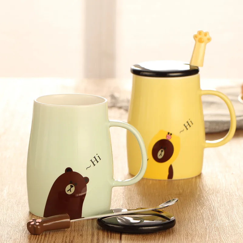 Милые кошачьи лапы медвежонок кружки с ложкой керамическая индивидуальная чашка