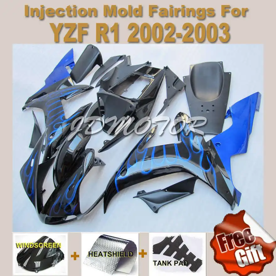 Литья под давлением Обтекатели для yahama YZF R1 2003 2002 03 02 YZFR1 YZF1000 обтекателя Черный