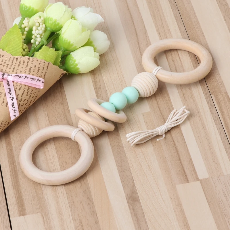 

Baby Toys Teether Ring Natural Wood Beads Pacifier DIY Teething Nursing Chewable