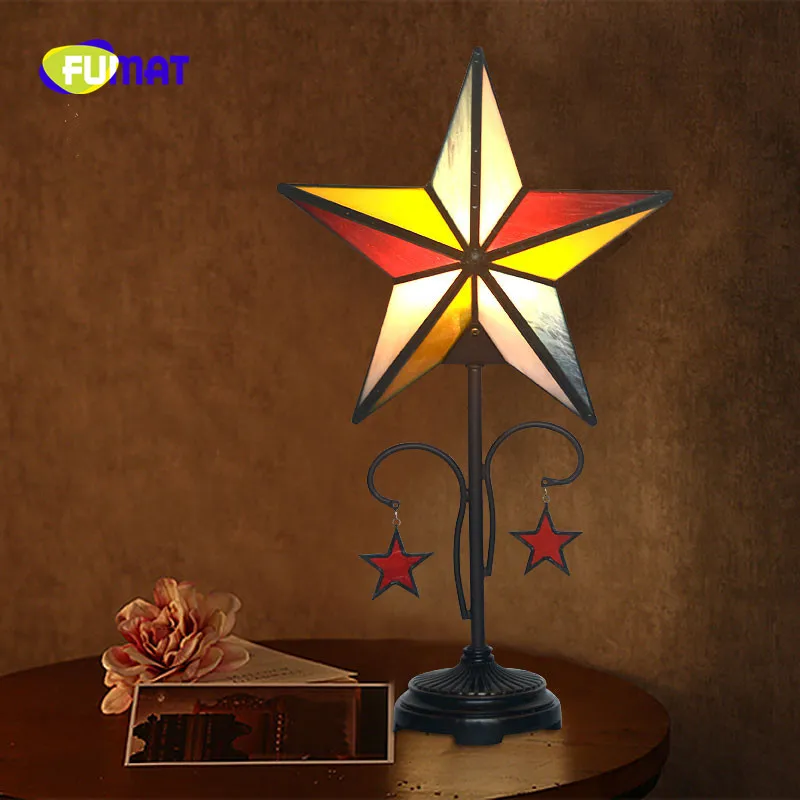 

FUMAT Stained Glass Shade Table Lamp LED E27 Star Bedroom Bedside Lamps Home Art Deco Marriage Lights Children luminaria Light