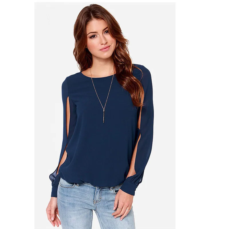 2 Blusas mujer de moda Весна modis Свободная шифоновая блуза с длинным рукавом размера плюс повседневные женские майки и футболки - Цвет: 2