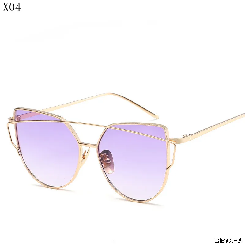 New Cat Eye Sunglasses Women Brand Designer Fashion Twin-Beams Rose Gold Mirror Cateye Sun Glasses For Female - Цвет линз: 4