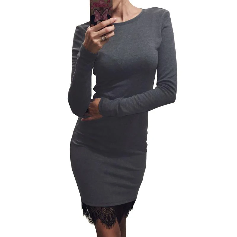 2016 Одежда Элегантный кружева серый bodycon платье Рождественский вечер с длинным