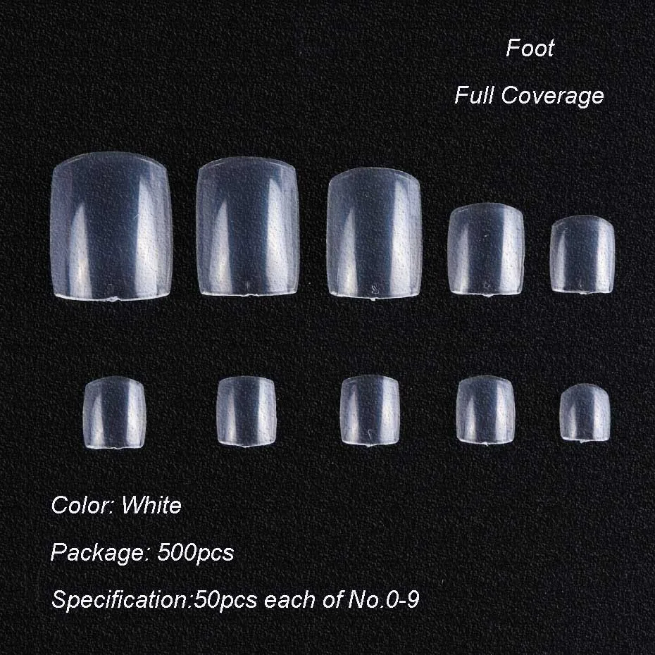 Foot White 500 шт акриловые накладные ногти, чистые натуральные белые французские Кончики ногтей, форма для наращивания ногтей, сделай сам, маникюр, накладные ногти, художественные кончики SA871 - Цвет: Foot White