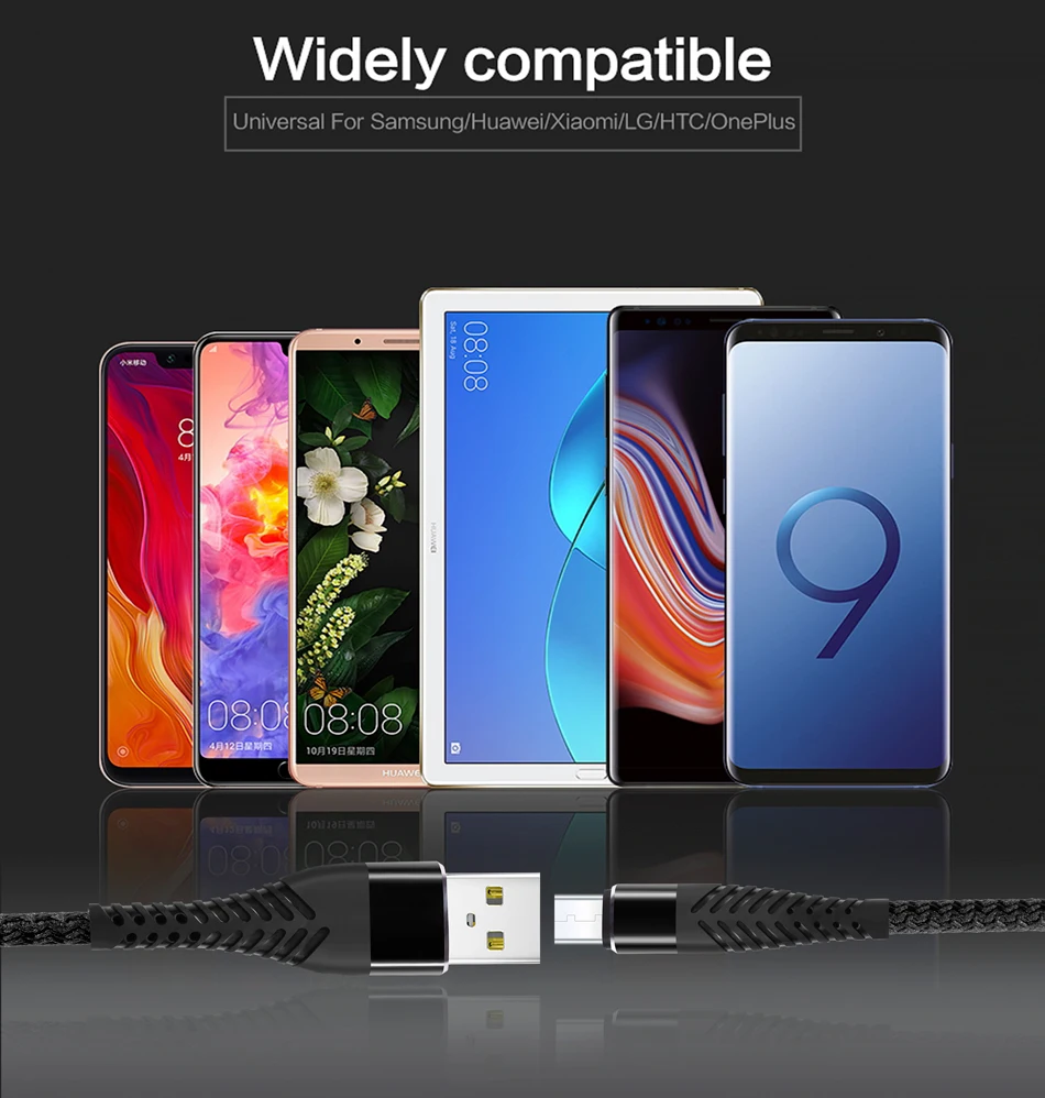 NOHON Micro USB кабель высокопрочный кабель для быстрой зарядки 1 м 2 м 3 м для samsung Xiaomi huawei LG Android мобильный телефон синхронизация данных провод