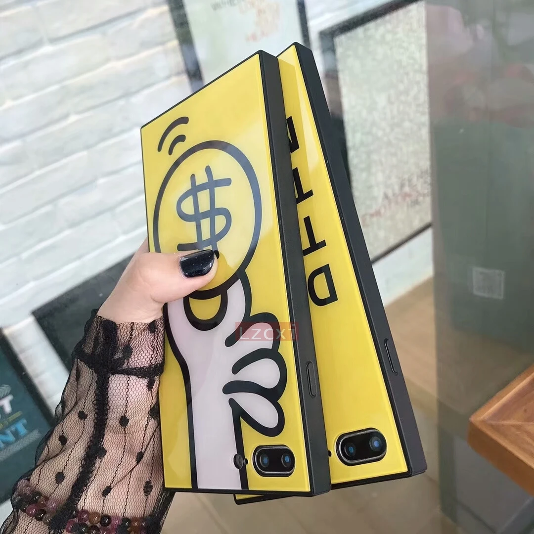 Летний квадратный чехол из закаленного стекла с милым алфавитом для iPhone 8, 7, X Plus, устойчивый к падению чехол для iPhone 6, 6 S, чехол для денег в долларах
